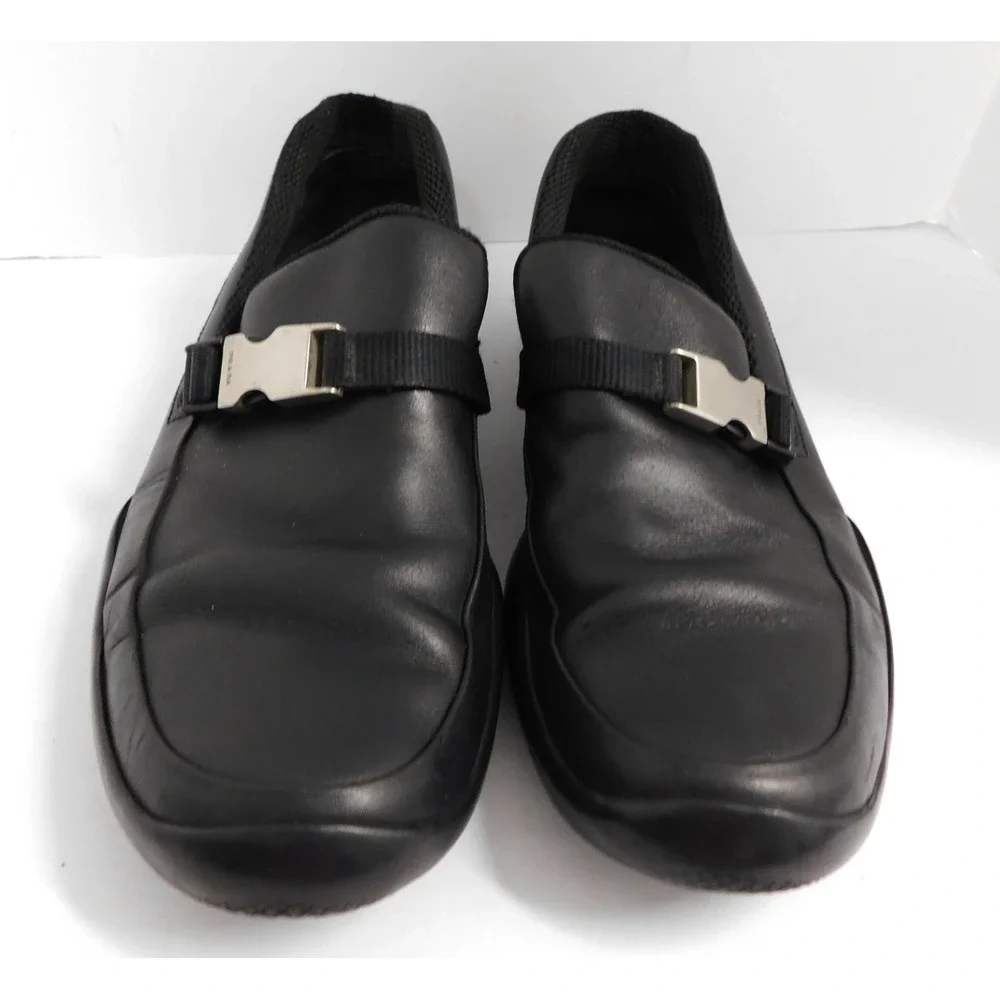PRADA Silver Side Buckle Black Slip On Loafer - 11 US‎